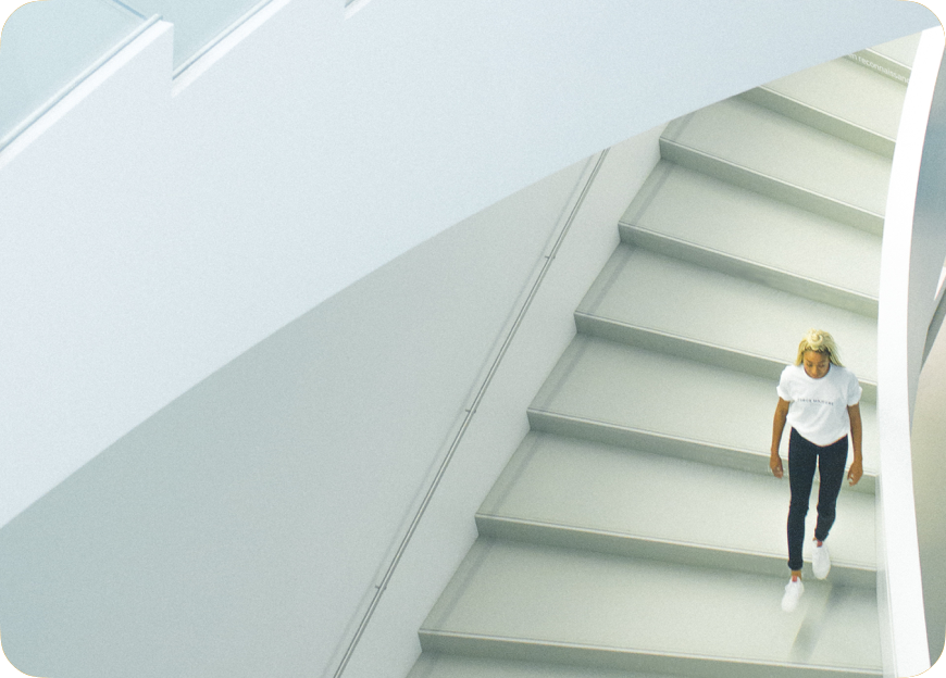 Lady Walking Down stairs