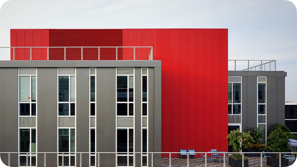 Grey and Red Building